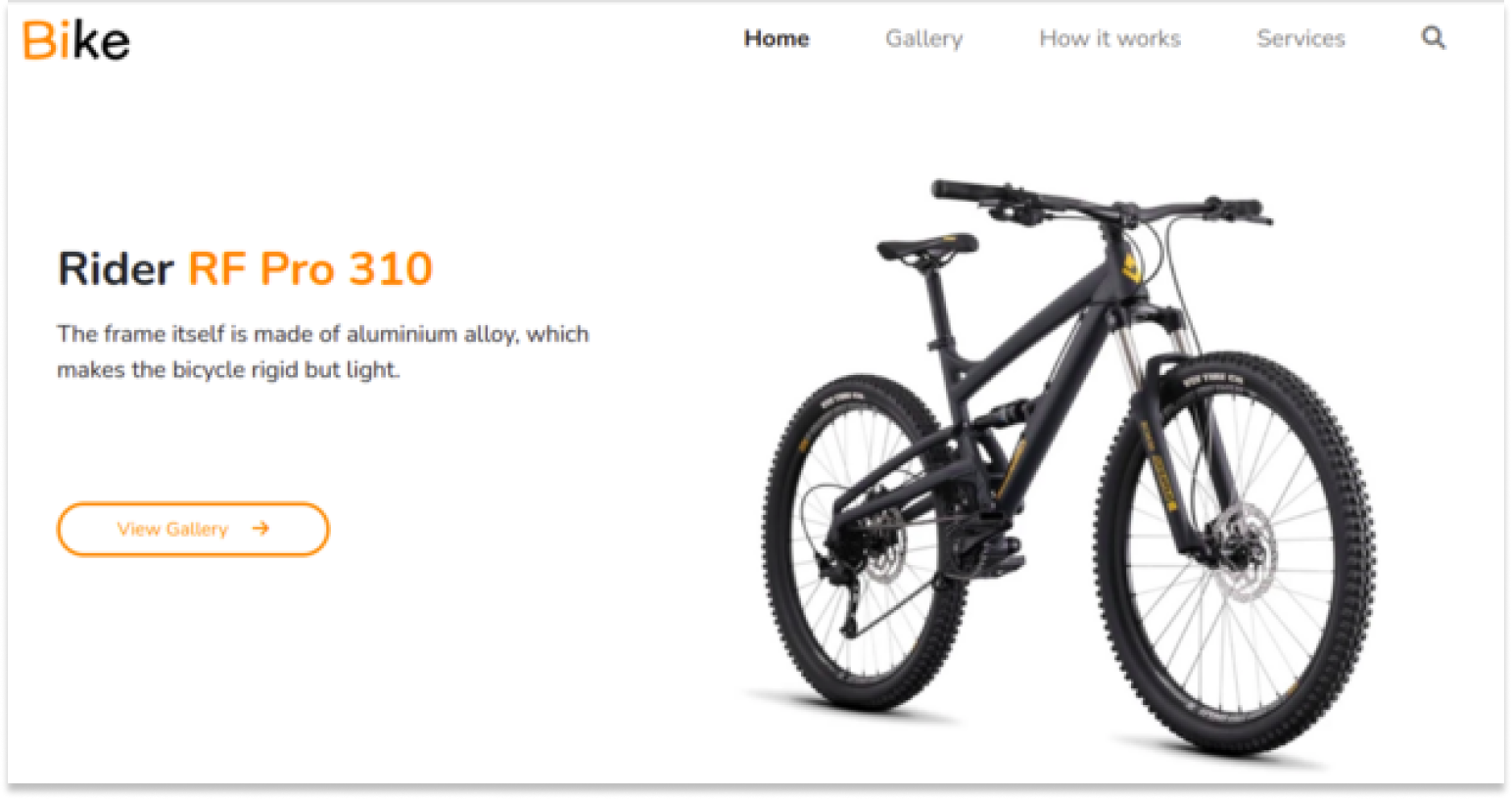 A bike showcase website image